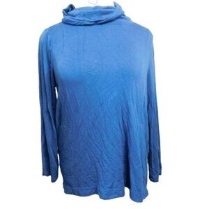 Chico's Size XL (3) Darker Dusty Blue STRETCH Cowl Knit Knit Top W/pockets